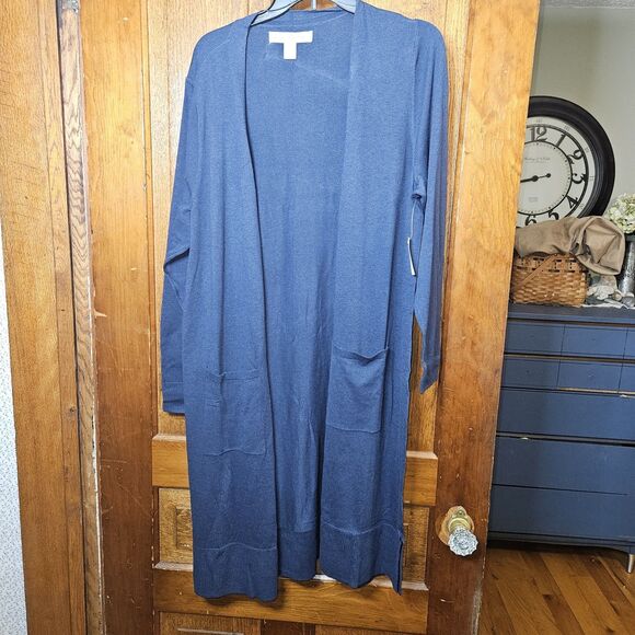 Amazon Essentials Women's Navy 1x Lightweight Duster Length Cardigan Sweater - Picture 2 of 5